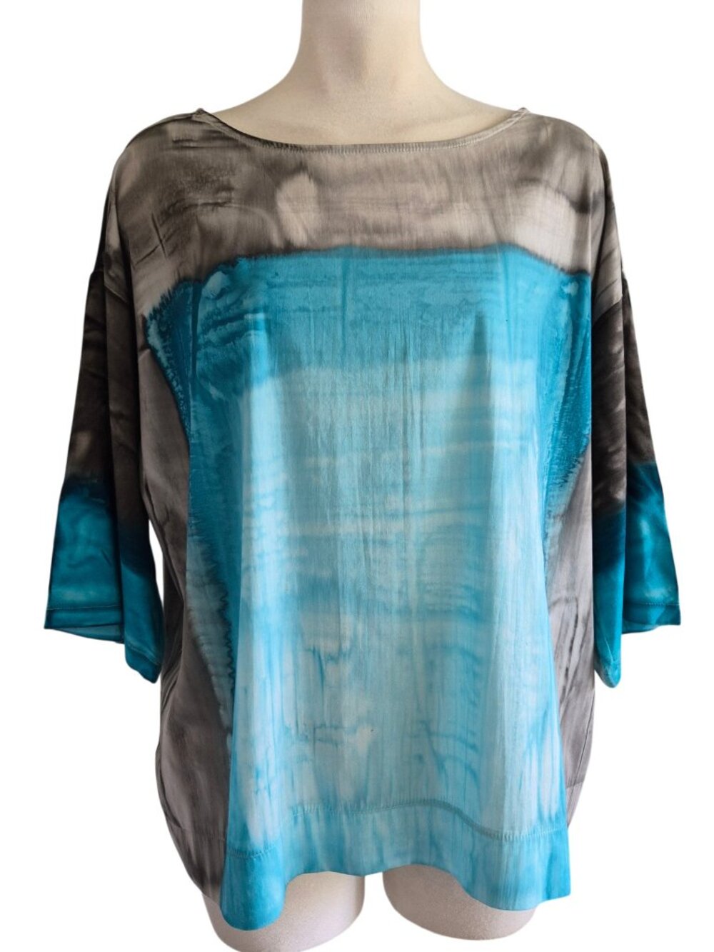 Melarosa Made in Italy 100% Cotton Abstract Painted Print Artsy Oversized Top L